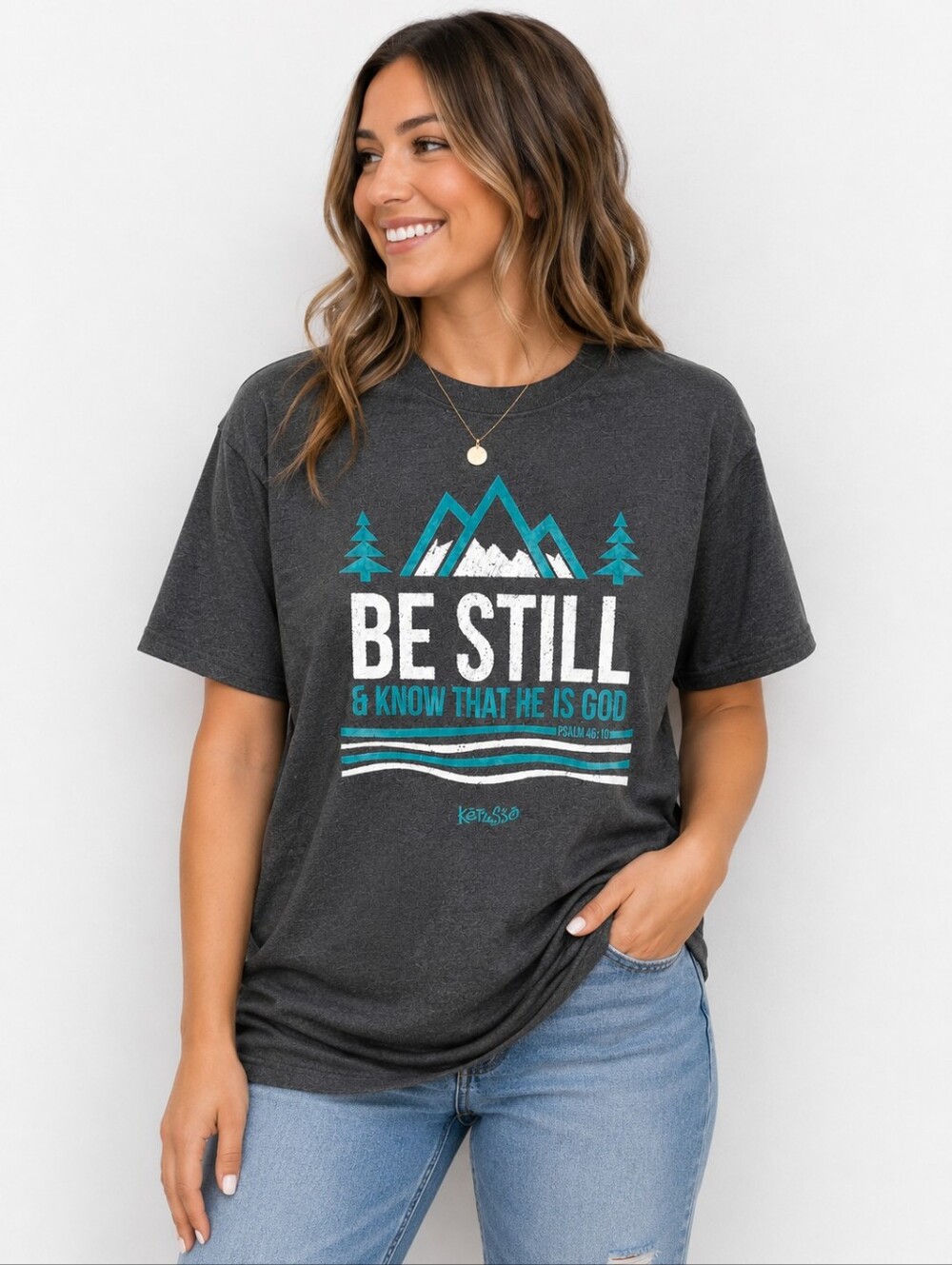 NWT Kerusso Be Still Psalm 46:10 Heather Gray Unisex Graphic Tee Large